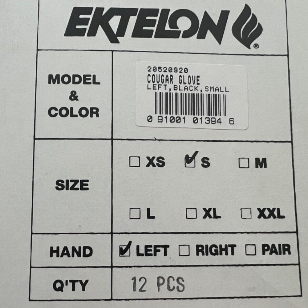 1 VINTAGE EKTELON UNISEX RACQUETBALL 20520920 COUGAR GLOVE LEFT BLACK SMALL NEW